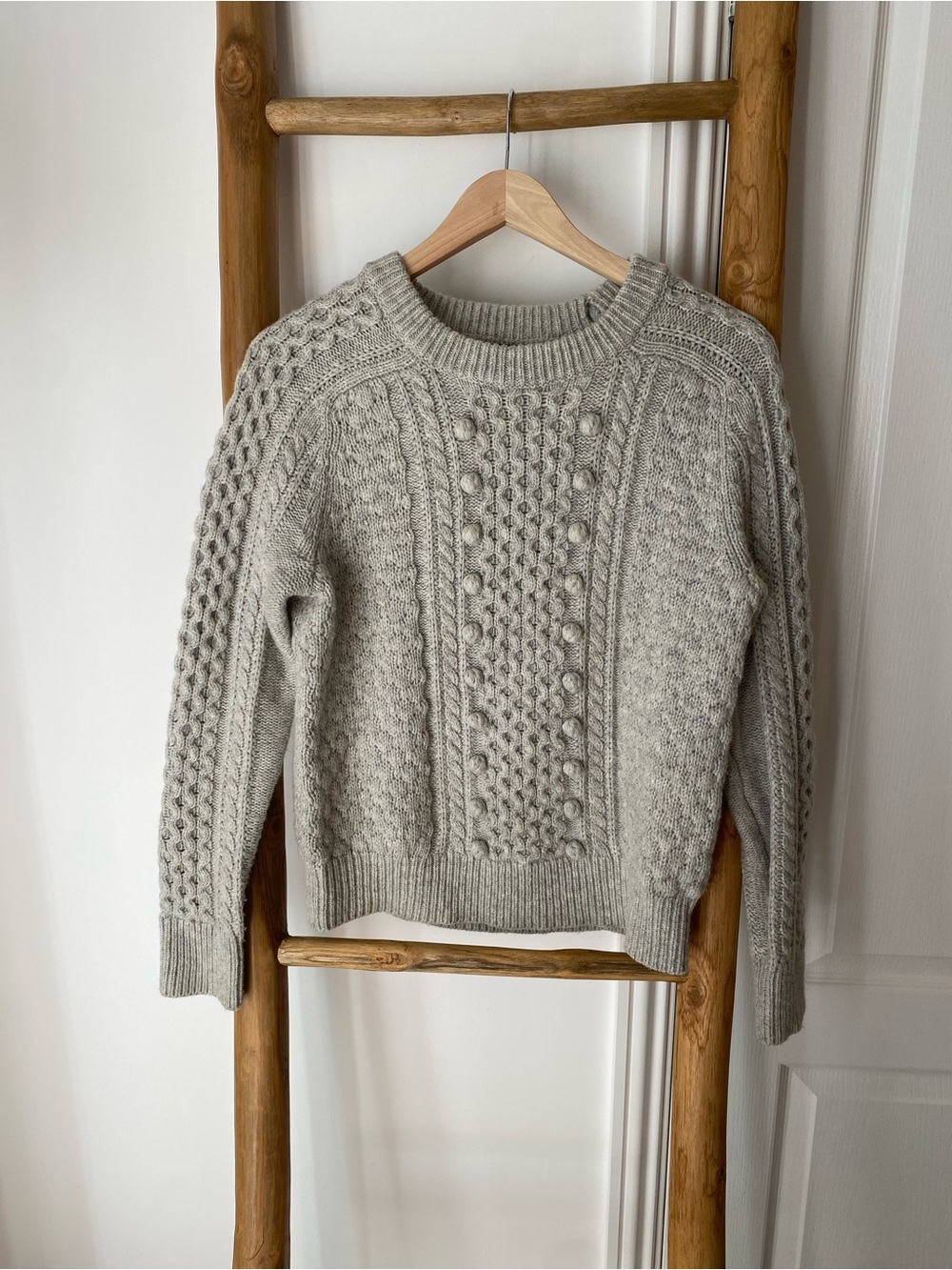 J.Crew Popcorn Chunky Cable-Knit Crewneck Grey Sweater Small Lamb Wool Blend
